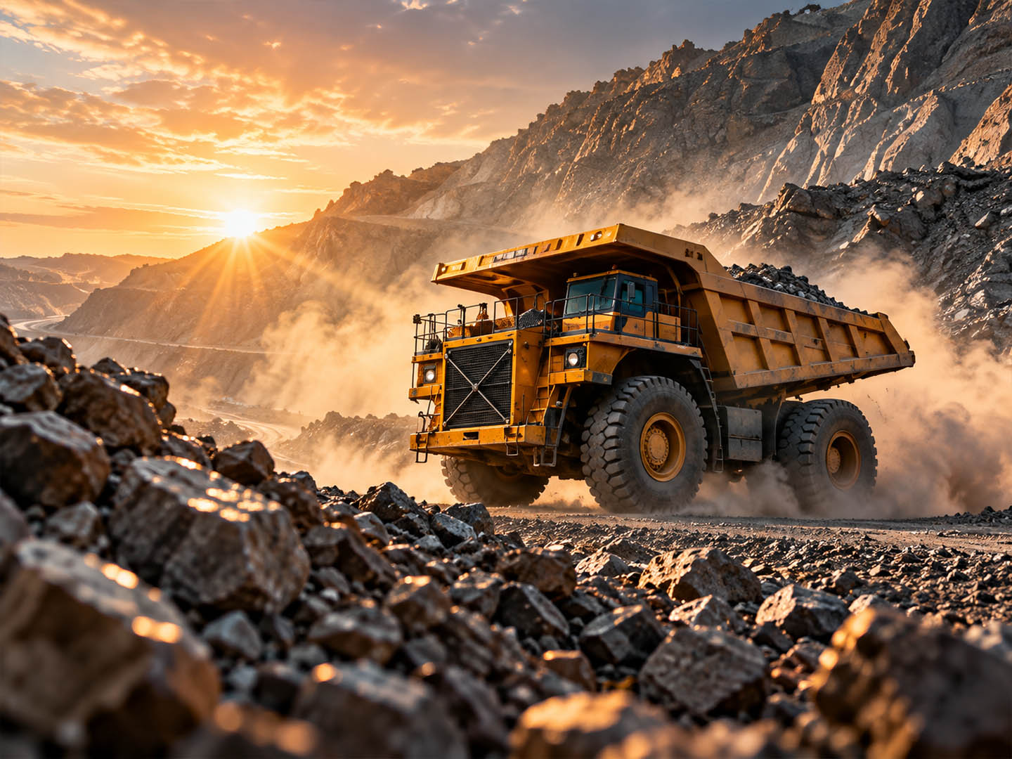 Mining operation with ore conveyor and mineral processing plant