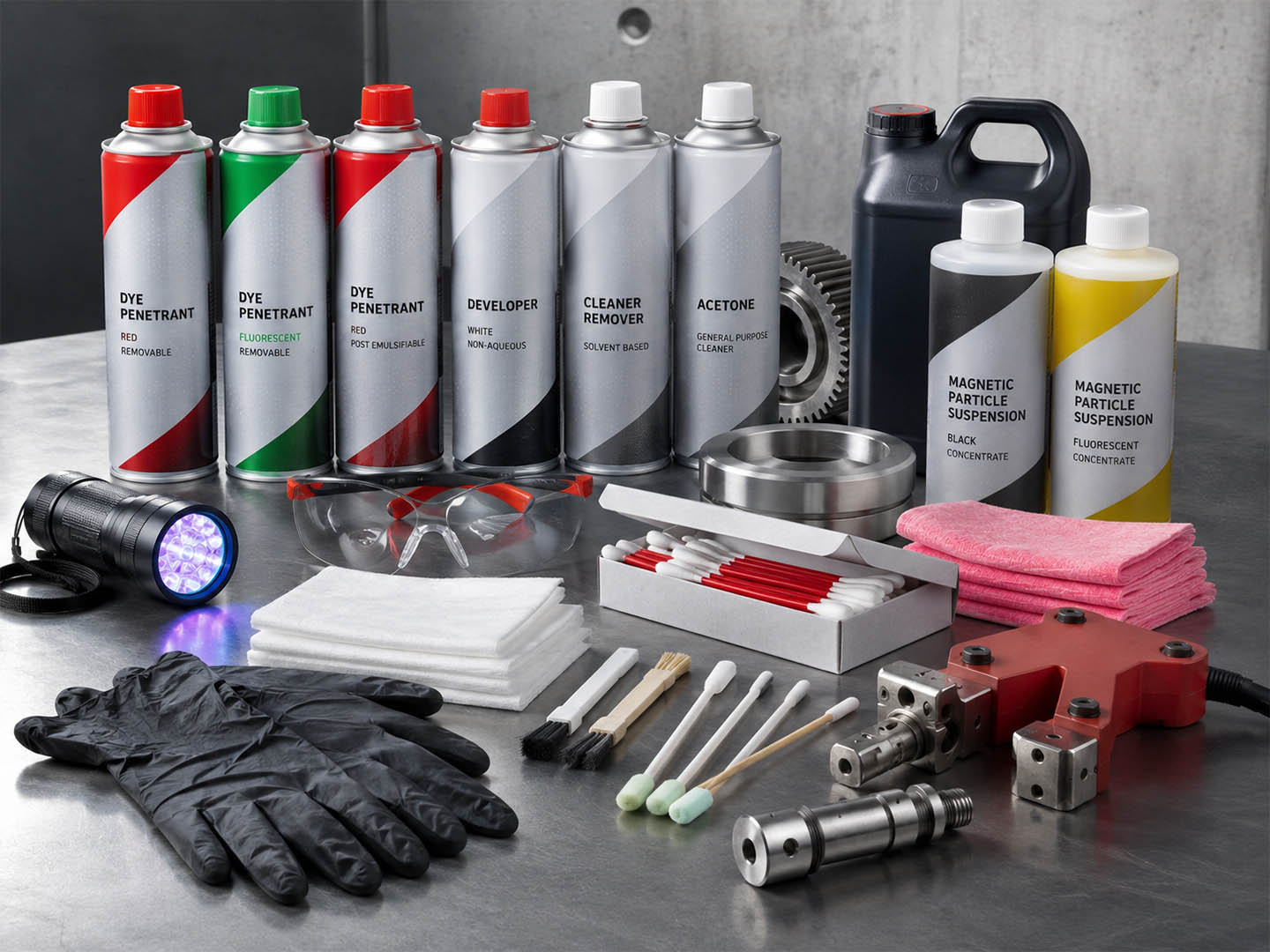 Dye penetrant, magnetic particle and surface inspection consumables
